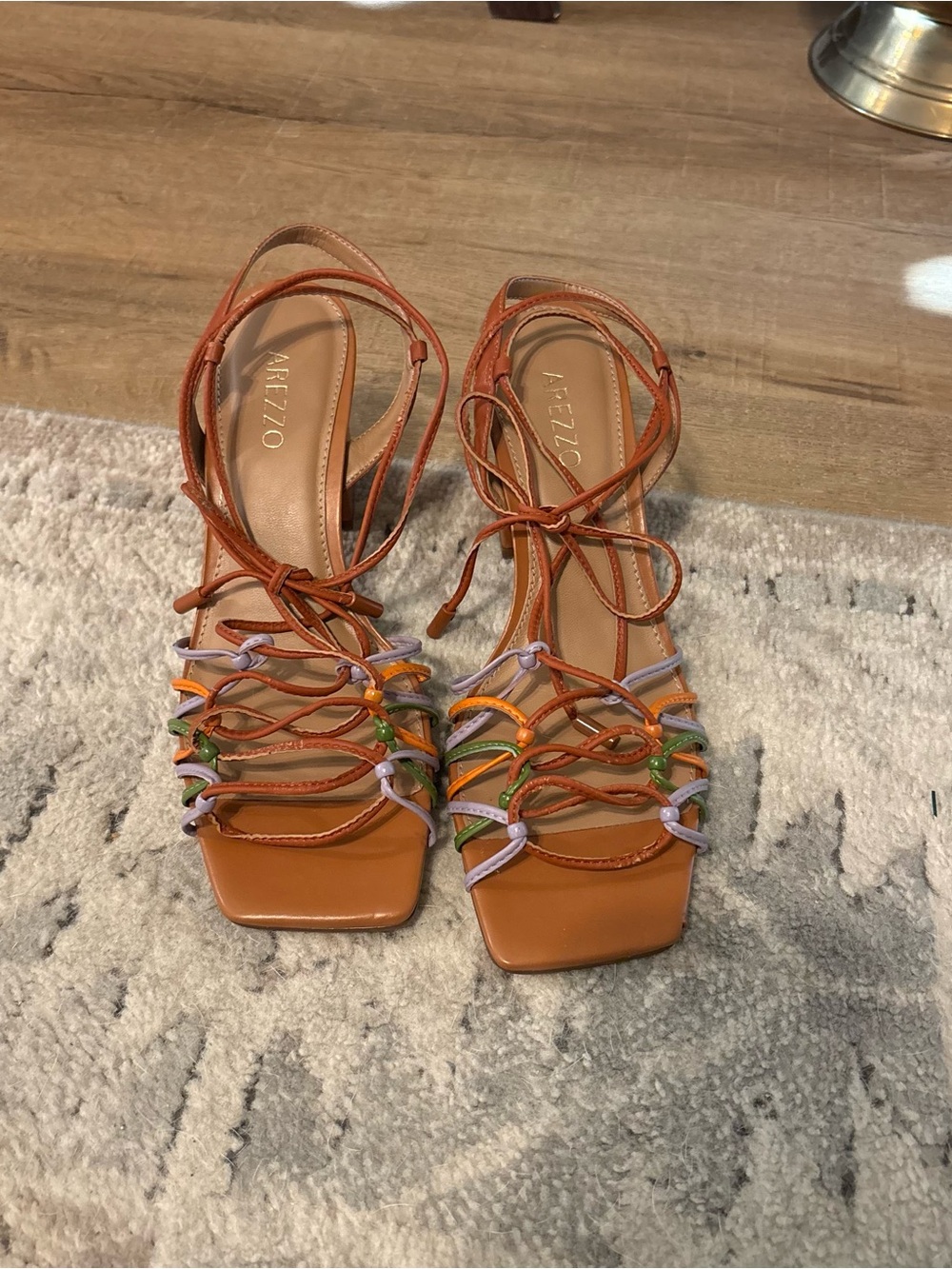 Arezzo Orange Multi-String Lace-Up Sandals
